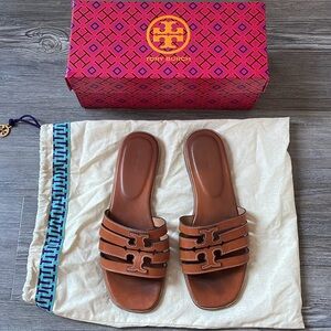 Tory Burch Ines Multistrap Slide in Camello Size 8 M